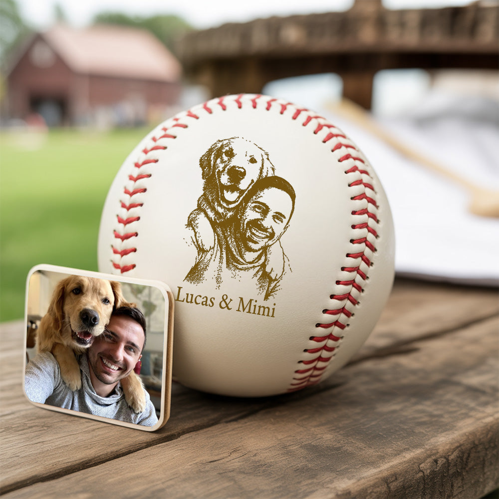 Custom Dog Photo Baseball Gift, Engraved Pet Portrait Photo Baseball Ball, Dog Memorial Keepsake TNBA035