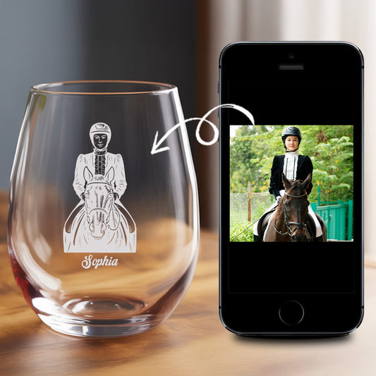 Custom Photo Horse Stemless Wine Glass | Personalized Pet Photo Stemless Wine Glass | Gift For Pet Owners TNNGL49