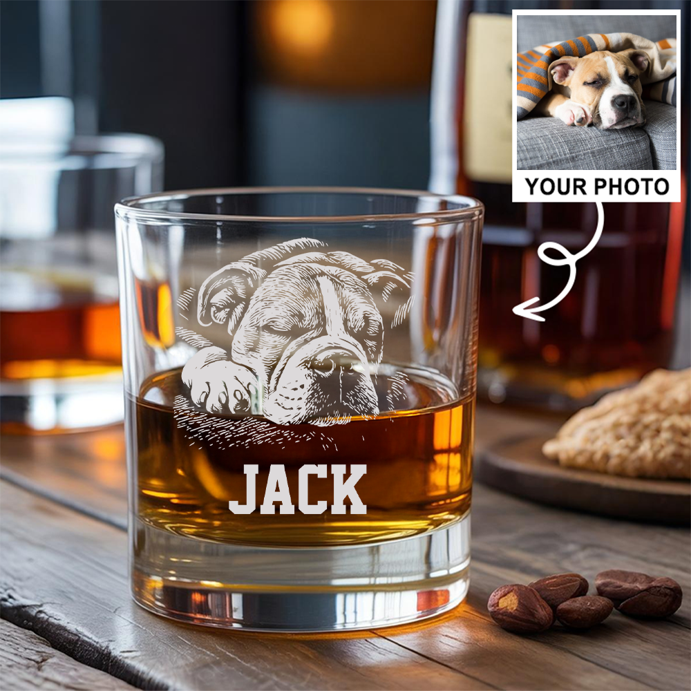 Custom Pet Portrait Whiskey Glass, Engraved Dog Portrait Gift, Pet Photo on Glass, Gift For Dog Lover TNNGL41