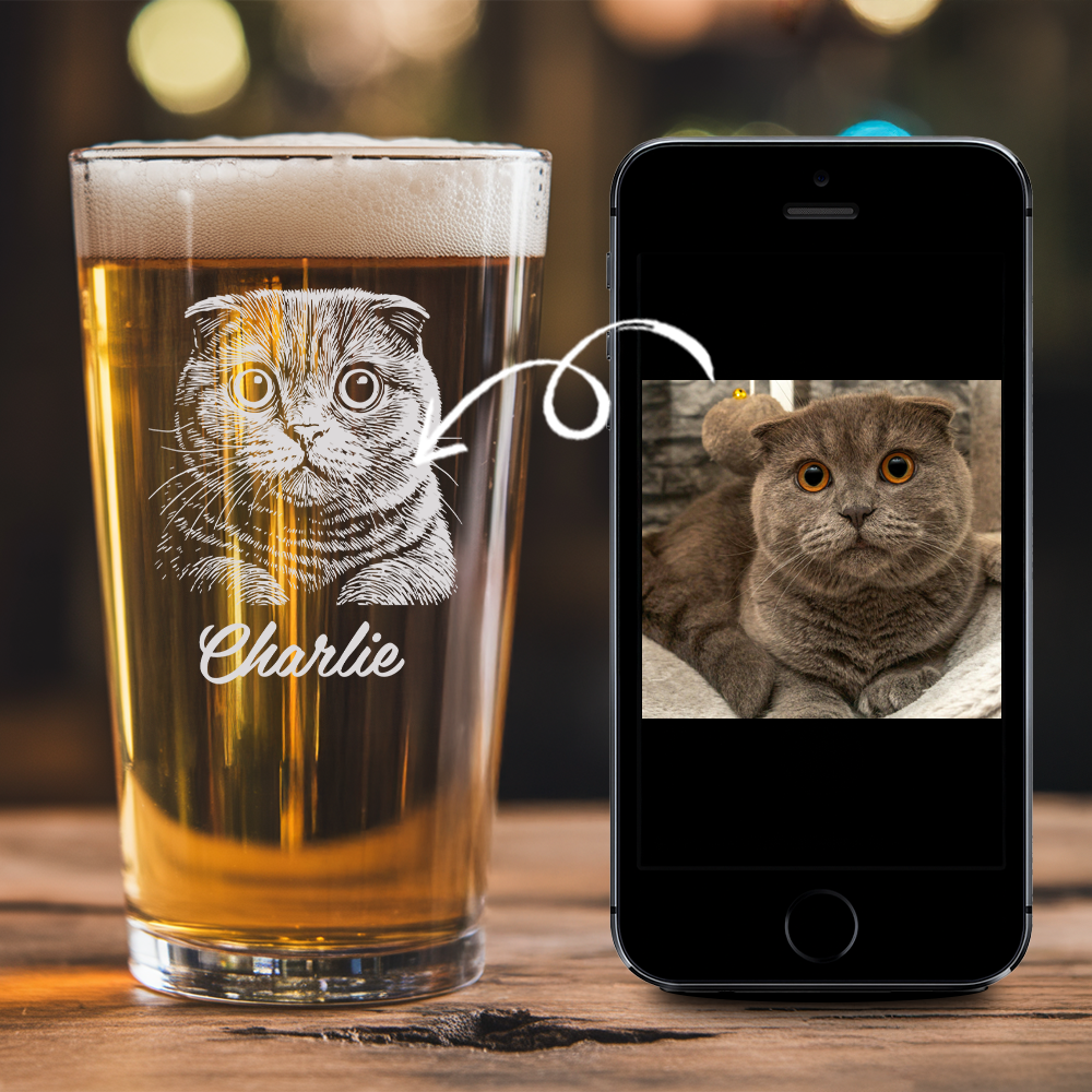 Custom Photo Cat Beer Glasses | Custom Pint Glass with Your Cat's Photo | Personalized Gift for Pet Owners TNNGL23