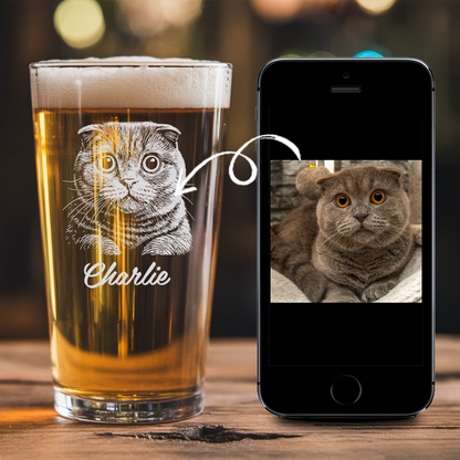 Custom Photo Cat Beer Glasses | Custom Pint Glass with Your Cat's Photo | Personalized Gift for Pet Owners TNNGL23