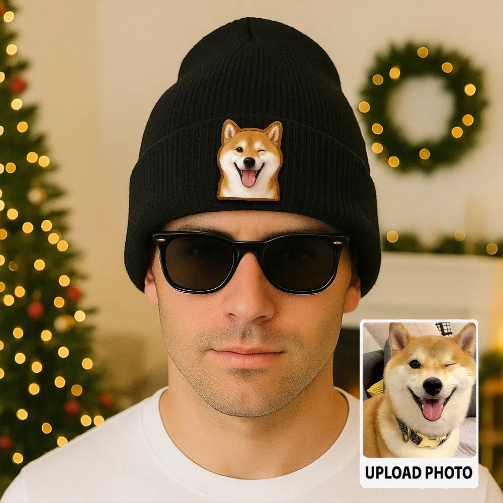 Custom Dog Beanie Hat – Personalized Pet Winter Knit Hat with Photo, Gift for Pet Owners TH99B16