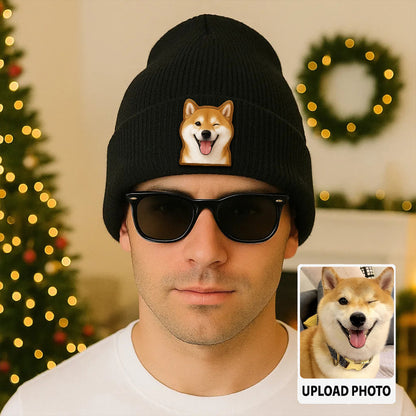 Custom Dog Beanie Hat – Personalized Pet Winter Knit Hat with Photo, Gift for Pet Owners TH99B16