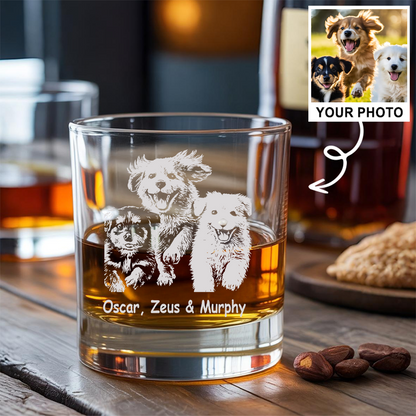Custom Pet Portrait Whiskey Glass, Engraved Dog Portrait Gift, Pet Photo on Glass, Gift For Dog Lover TNNGL39