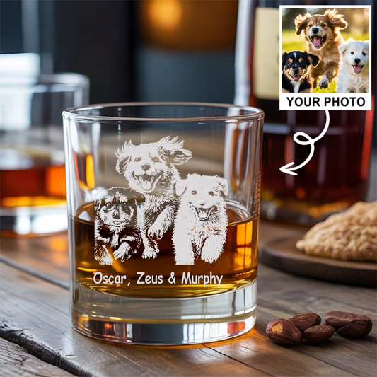 Custom Pet Portrait Whiskey Glass, Engraved Dog Portrait Gift, Pet Photo on Glass, Gift For Dog Lover TNNGL39