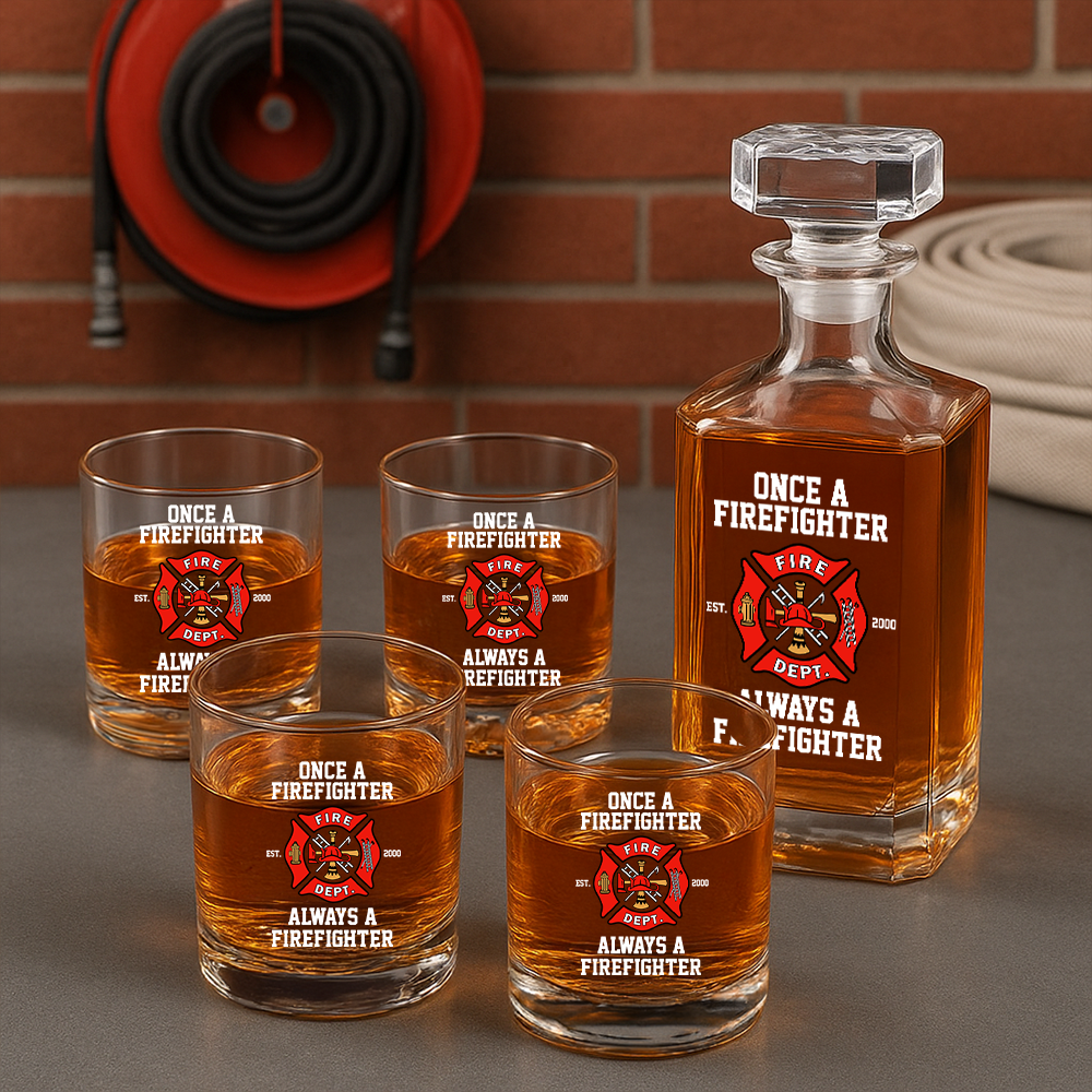 Personalized Once A Firefighter Always A Firefighter Decanter Set, Gift For Fireman, First Responder Gift TNN049