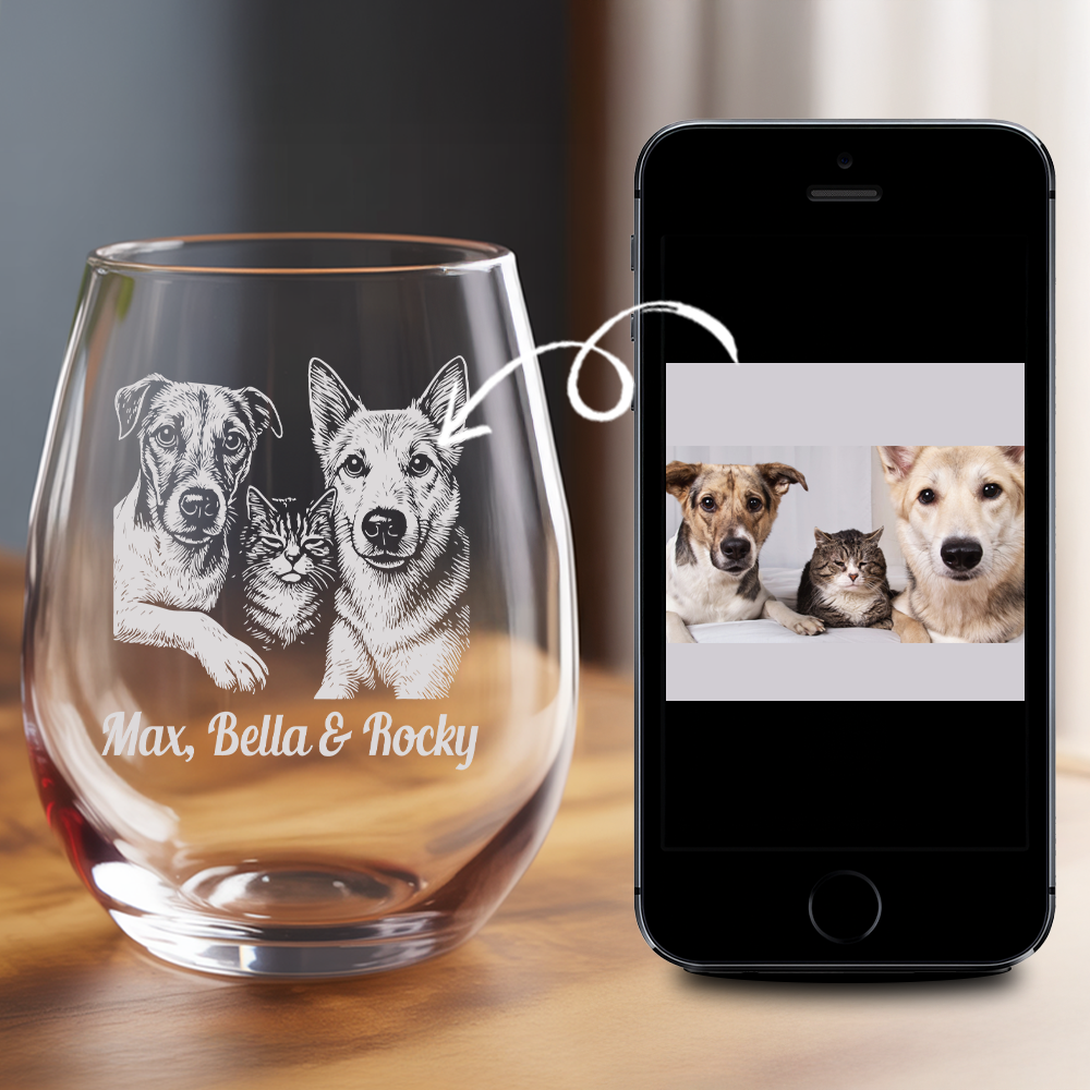 Custom Photo Dog & Cat Stemless Wine Glass | Personalized Pet Photo Stemless Wine Glass | Gift For Pet Owners TNNGL08