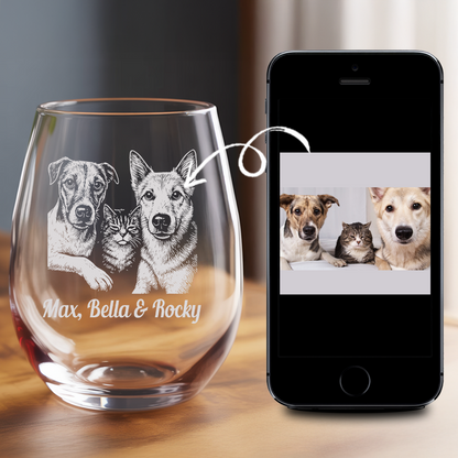 Custom Photo Dog & Cat Stemless Wine Glass | Personalized Pet Photo Stemless Wine Glass | Gift For Pet Owners TNNGL08