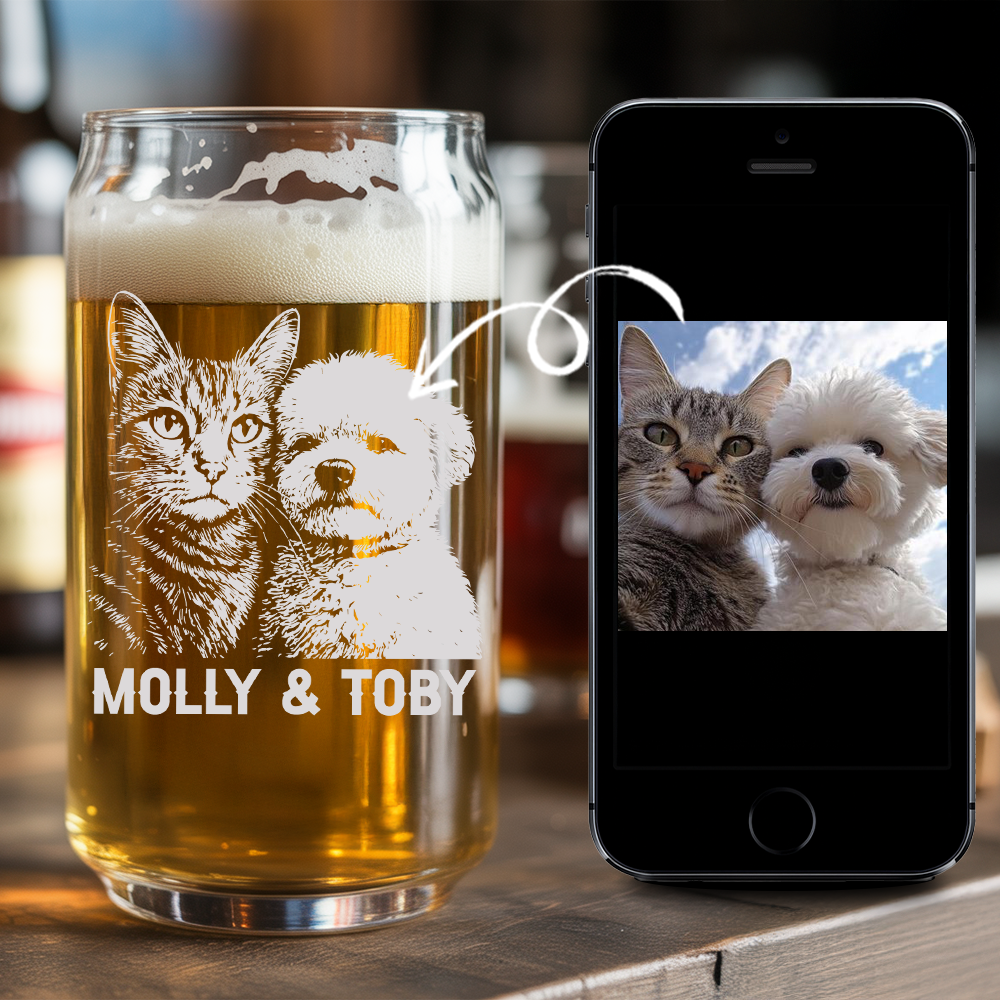 Custom Photo Dog And Cat Beer Can Glass | Personalized Gift for Pet Owners | Gift For Pet Lover TNNGL05