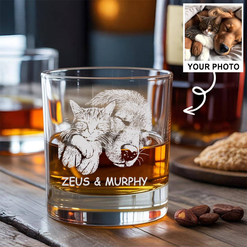 Custom Pet Portrait Whiskey Glass, Engraved Dog Portrait Gift, Pet Photo on Glass, Gift For Dog Lover TNNGL38