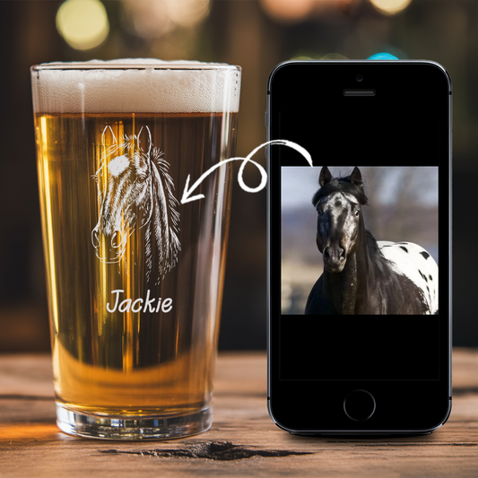 Custom Photo Horse Beer Glasses | Personalized Horse Pint Glass | Gift for Horse Owners TNNGL06