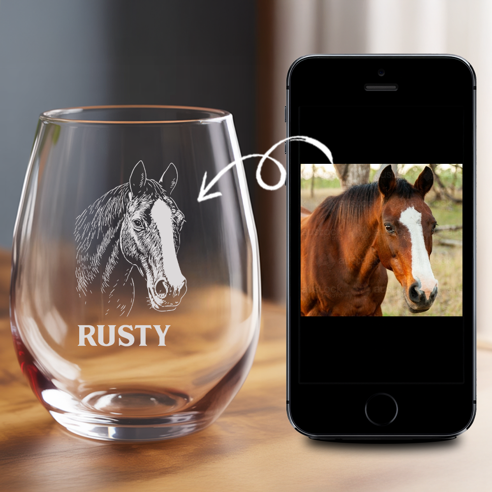 Custom Photo Horse Stemless Wine Glass | Personalized Horse Photo | Horse Lover Gift TNNGL17