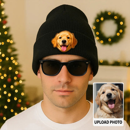 Custom Dog Photo Beanie Hat – Personalized Beanie with Pet Face, Cute Dog Mom & Dad Gift TH99B13