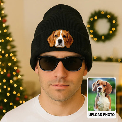 Custom Dog Lover Gift Beanie – Custom Pet Portrait Winter Hat, Personalized Knit Hat with Dog Photo TH99B14
