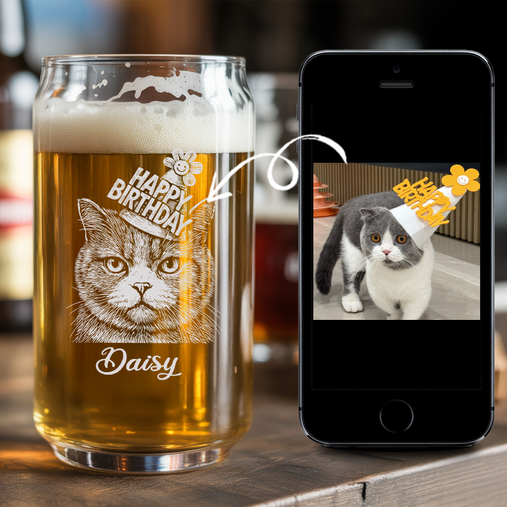 Custom Photo Cat Poitrait Beer Glasses | Personalized Cat Photo Beer Can Glasses | Cat Lover Gift TNNGL31