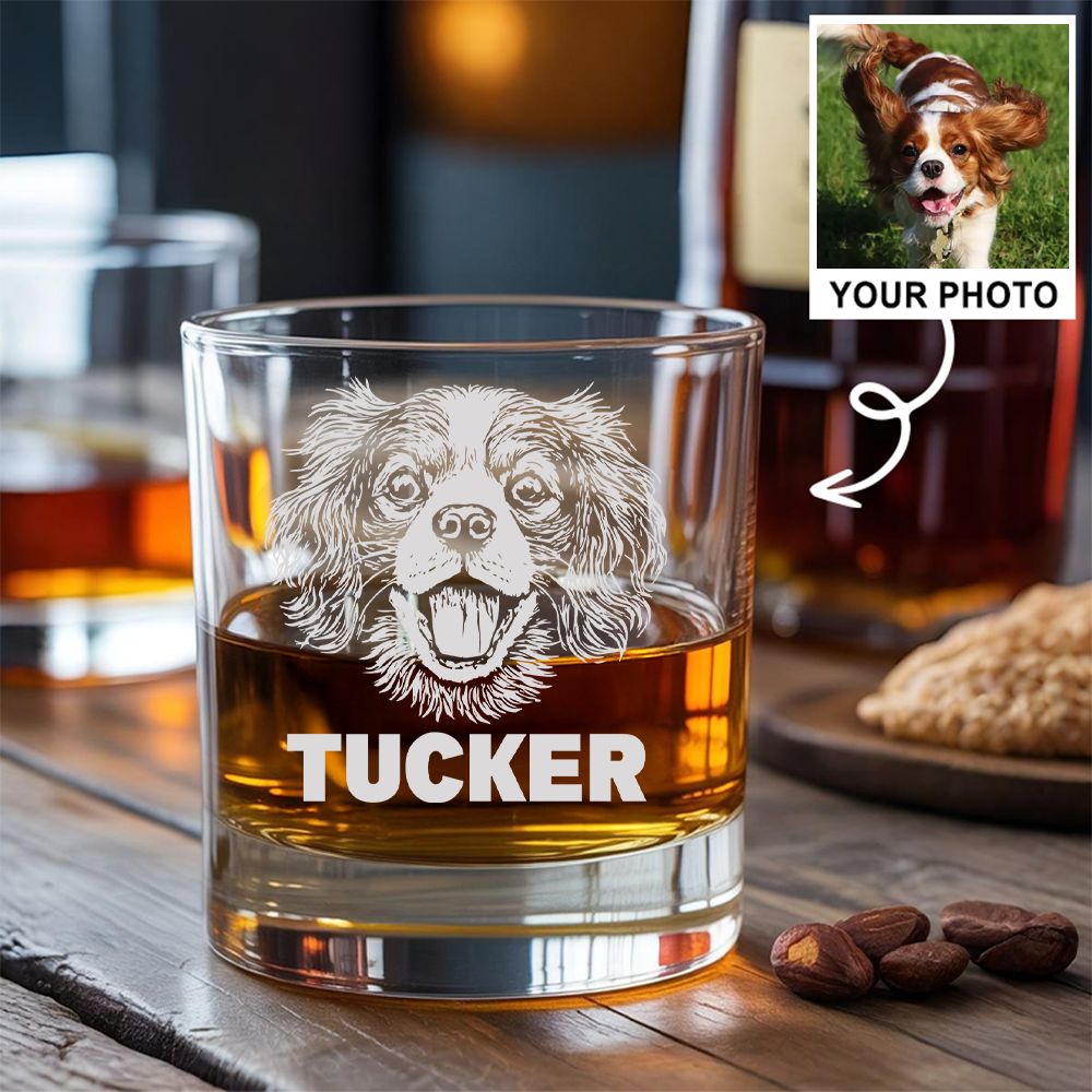Custom Pet Portrait Whiskey Glass, Engraved Dog Portrait Gift, Pet Photo on Glass, Gift For Dog Lover TNNGL42