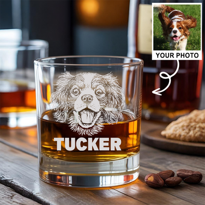 Custom Pet Portrait Whiskey Glass, Engraved Dog Portrait Gift, Pet Photo on Glass, Gift For Dog Lover TNNGL42