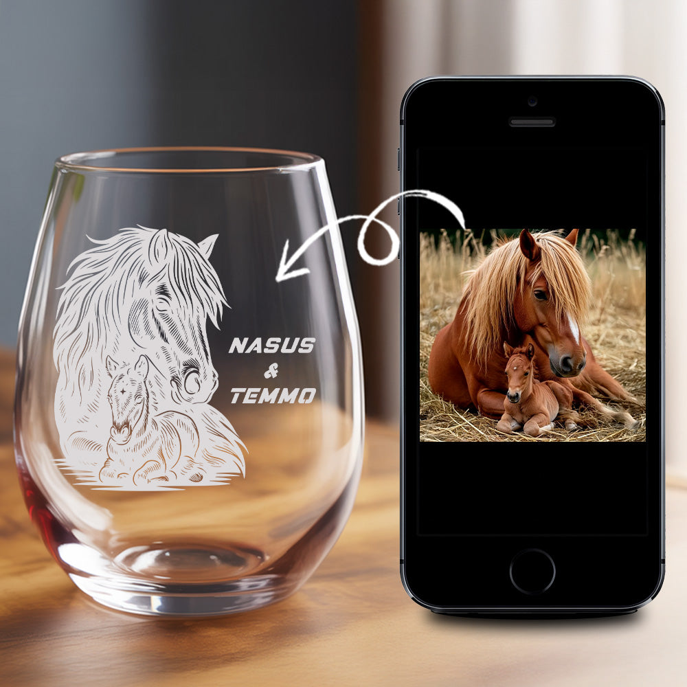 Custom Photo Horse Stemless Wine Glass | Personalized Pet Photo Stemless Wine Glass | Gift For Pet Owners TNNGL53