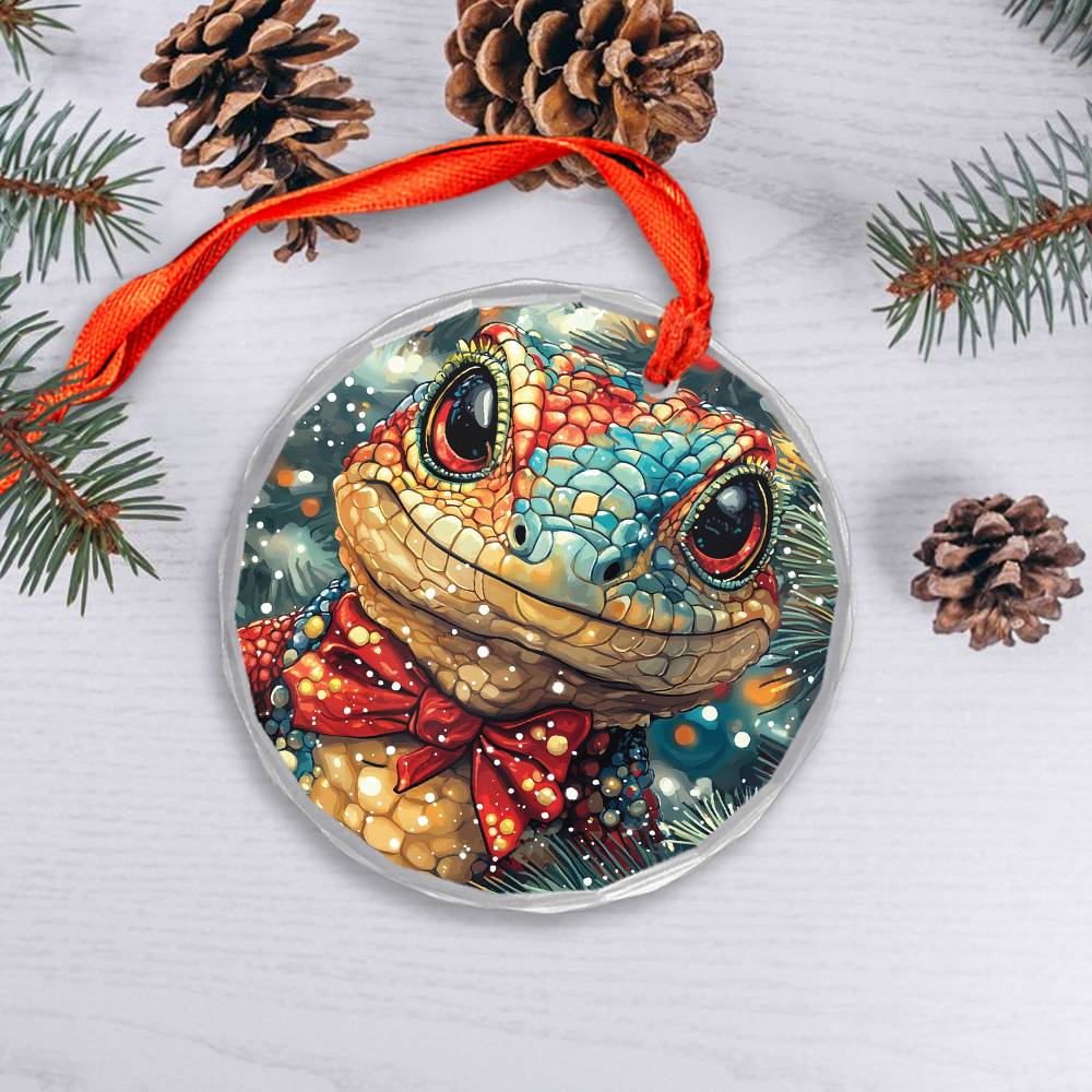Beautiful Angus Lizard Christmas Night Design 2 Glass Ornament