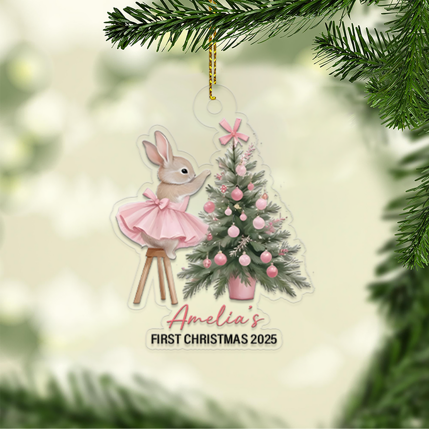 Custom Name Baby Rabbit First Xmas