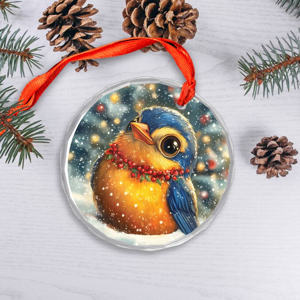 Beautiful Songbird Christmas Night Design 1 Glass Ornament