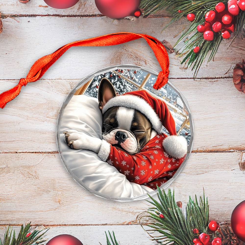 Boston Terrier Dog Sleeping In Bed Design 3