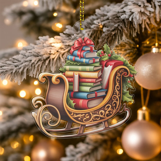 Personalized Bookish Sleigh Ride Acrylic Ornament Christmas Gift