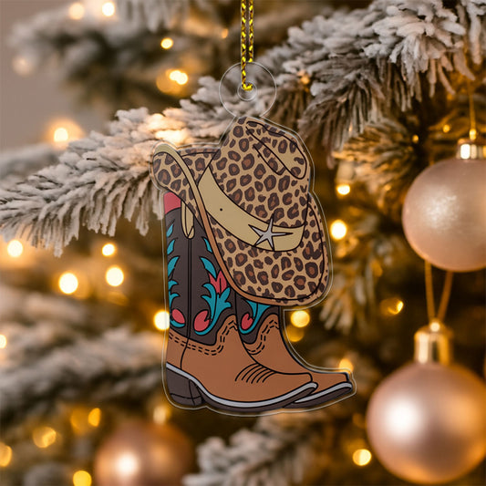 Custom Name Cowboy Leopard Acrylic Ornament Christmas Gift