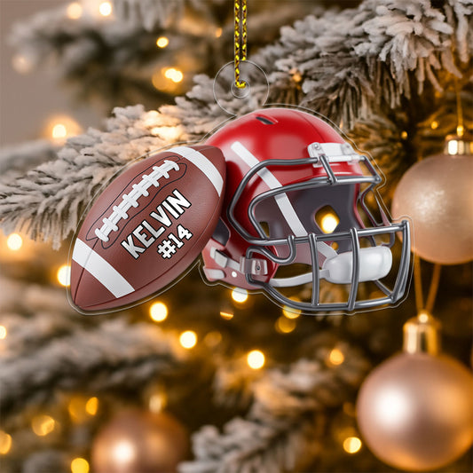 Custom Name American Football Helmet Player Acrylic Ornament Christmas Gift