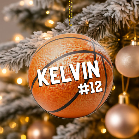 Custom Name And Number Basketball Xmas Acrylic Ornament Christmas Gift