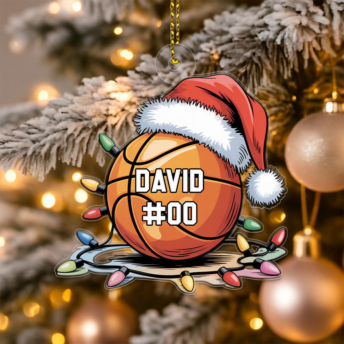 Custom Name And Number Basketball Santa Acrylic Ornament Christmas Gift