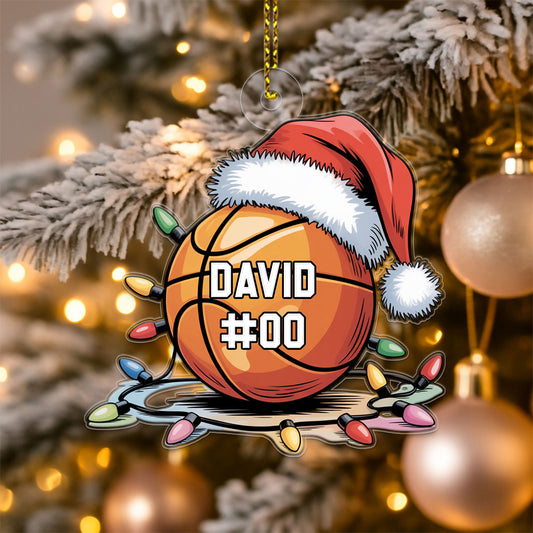 Custom Name And Number Basketball Santa Acrylic Ornament Christmas Gift