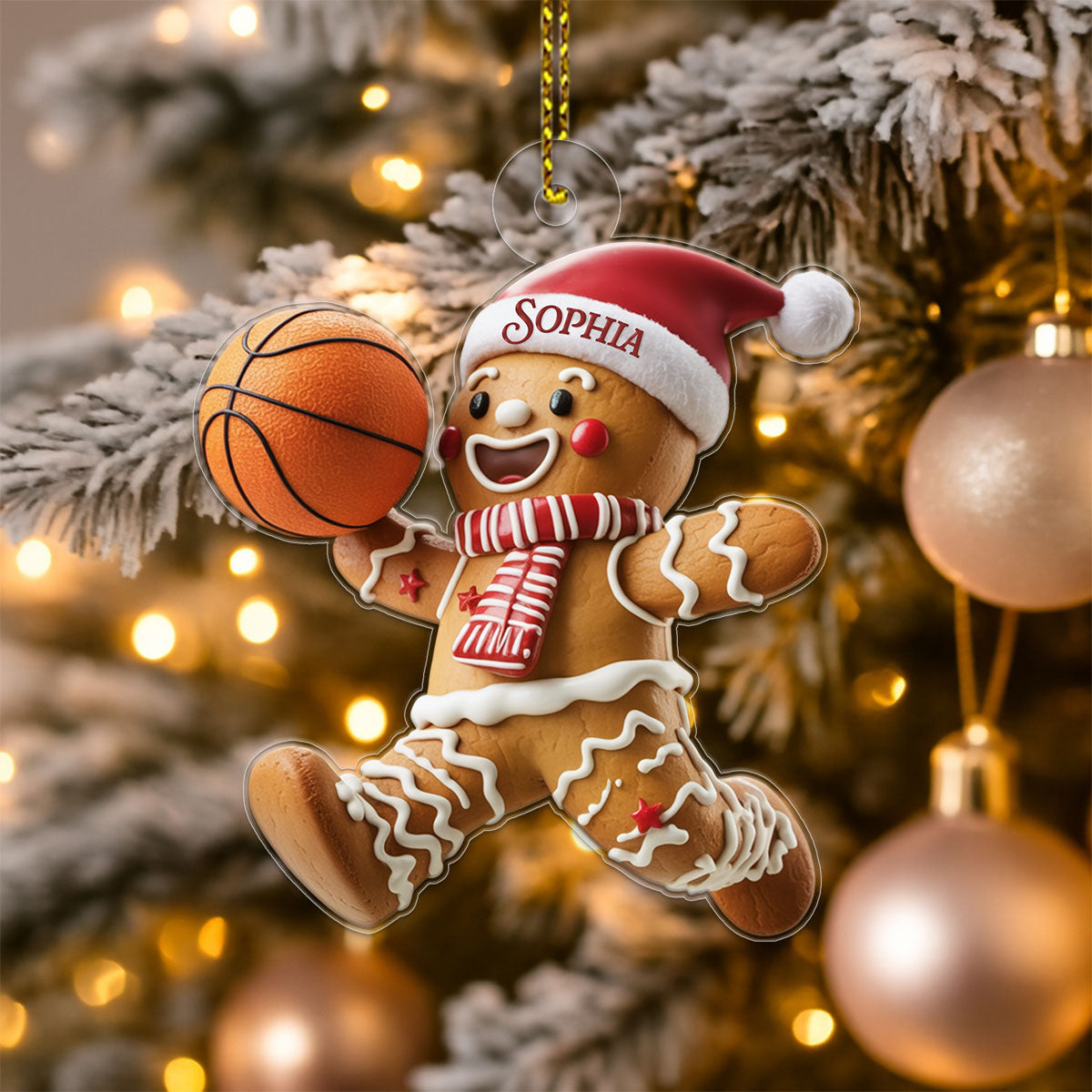 Custom Name Basketball Gingerbread Acrylic Ornament Christmas Gift