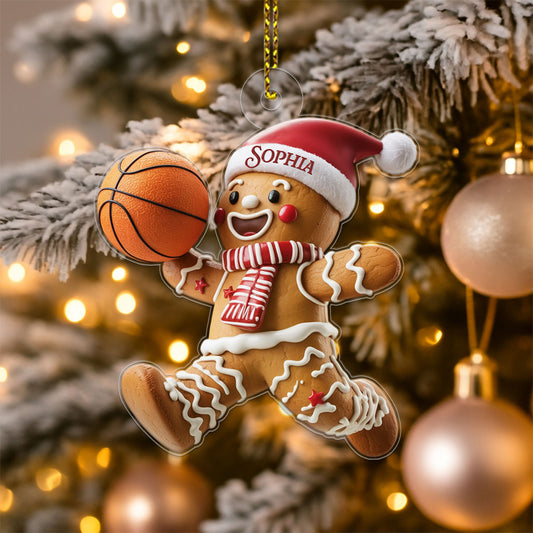 Custom Name Basketball Gingerbread Acrylic Ornament Christmas Gift