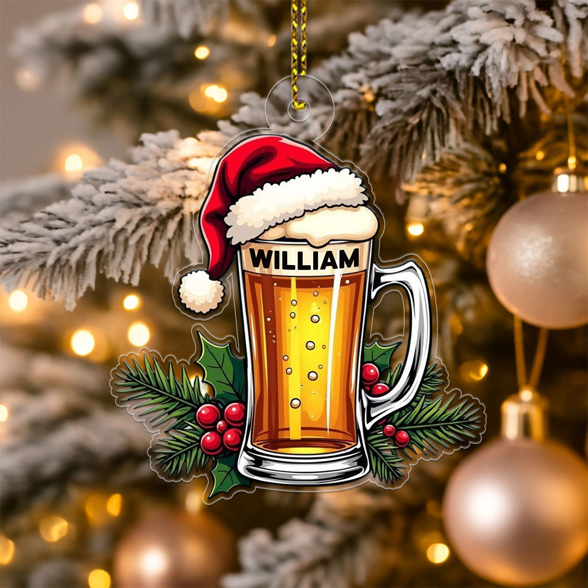 Custom Name Beer Lover Xmas Acrylic Ornament Christmas Gift