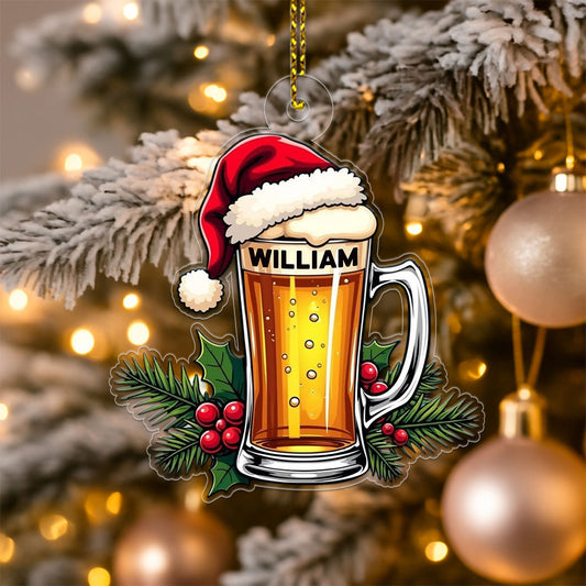 Custom Name Beer Lover Xmas Acrylic Ornament Christmas Gift