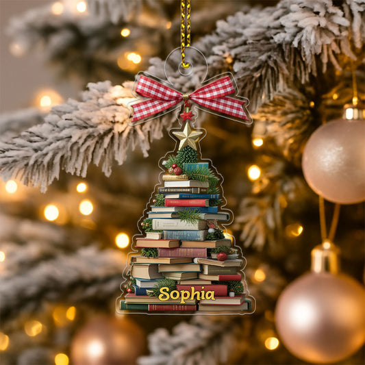 Custom Name Book Lover Acrylic Ornament Christmas Gift