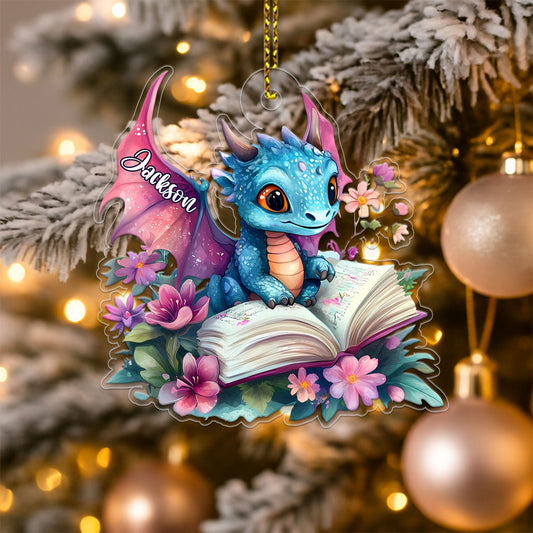 Custom Name Book Lover with Dragon Acrylic Ornament Christmas Gift