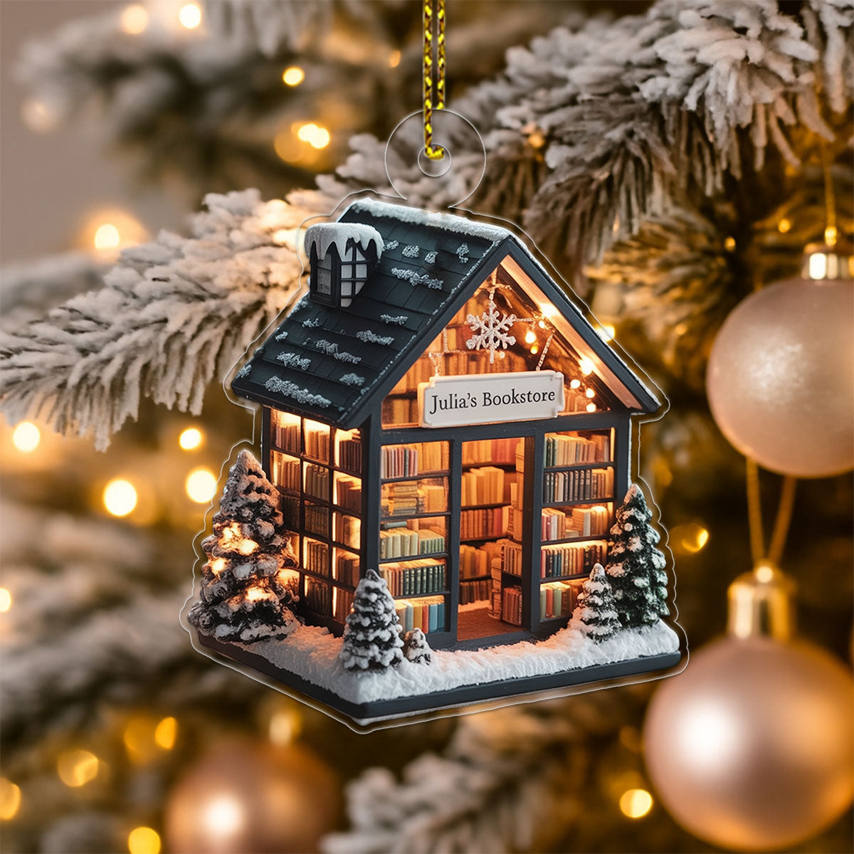 Custom Name Bookstore For Reader Acrylic Ornament Christmas Gift