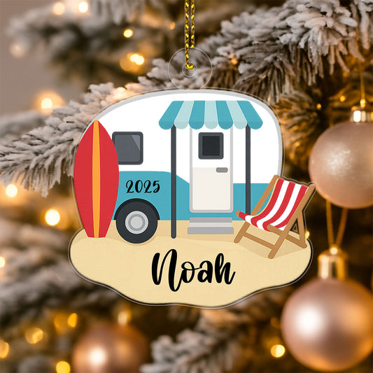 Custom Name Camping Beach For Travel Lover Acrylic Ornament Christmas Gift