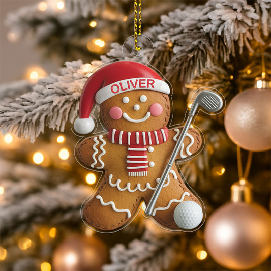 Custom Name Golf Gingerbread Acrylic Ornament Christmas Gift