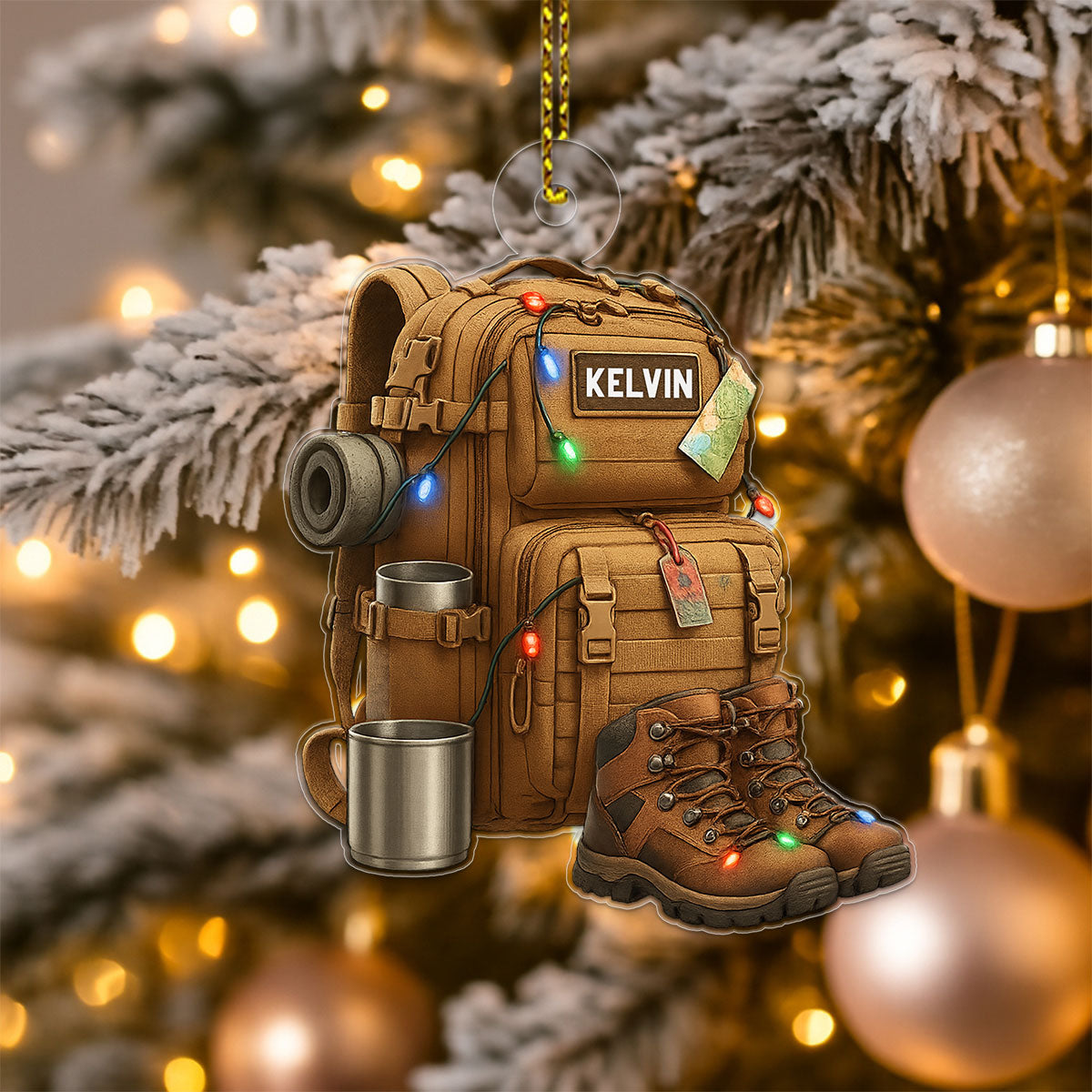 Personalized Name Hiking Backpack Camping Acrylic Ornament Christmas Gift