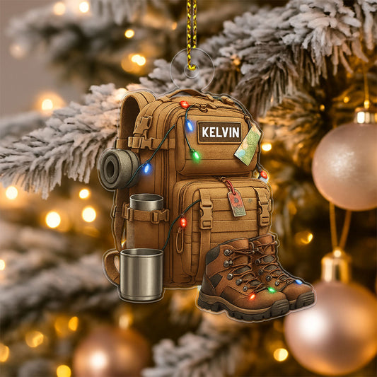 Personalized Name Hiking Backpack Camping Acrylic Ornament Christmas Gift