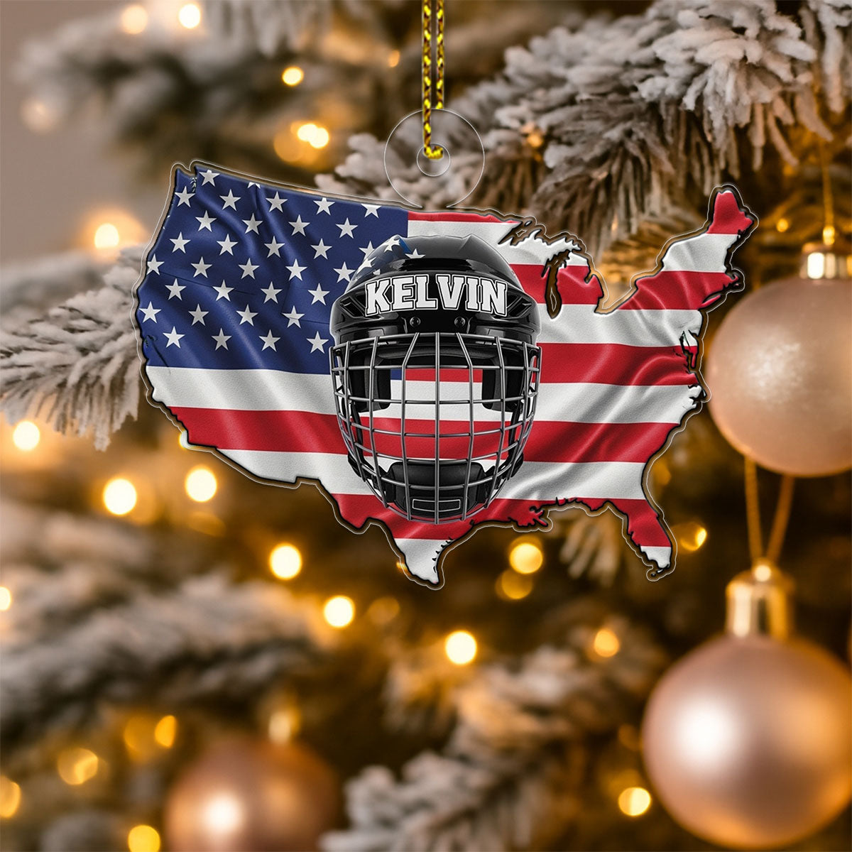 Custom Name Hockey Helmet USA Acrylic Ornament Christmas Gift