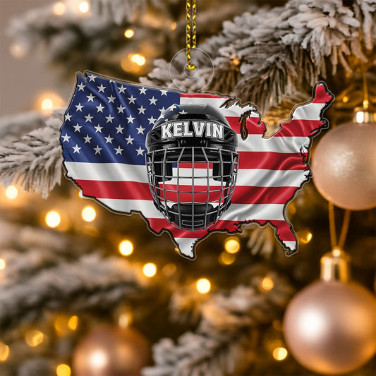Custom Name Hockey Helmet USA Acrylic Ornament Christmas Gift