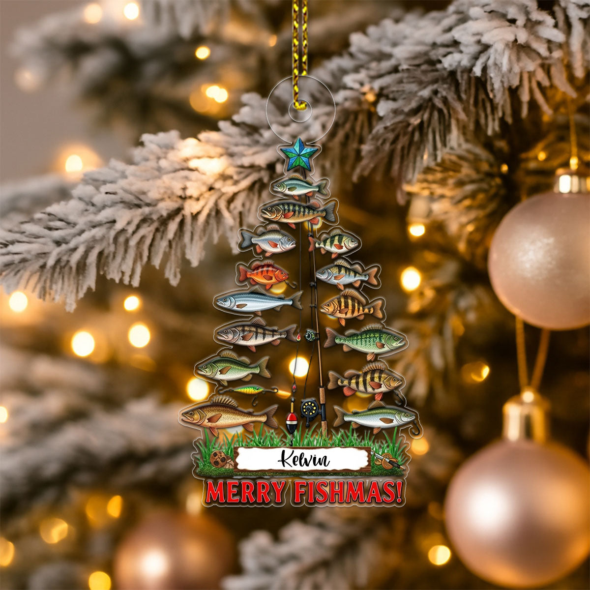Custom Name Merry Fishmas Acrylic Ornament Christmas Gift