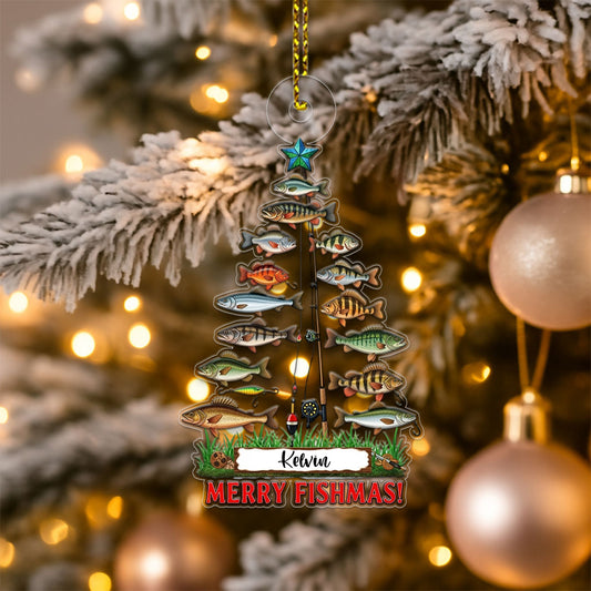 Custom Name Merry Fishmas Acrylic Ornament Christmas Gift