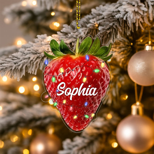 Custom Name Strawberry Xmas Acrylic Ornament Christmas Gift