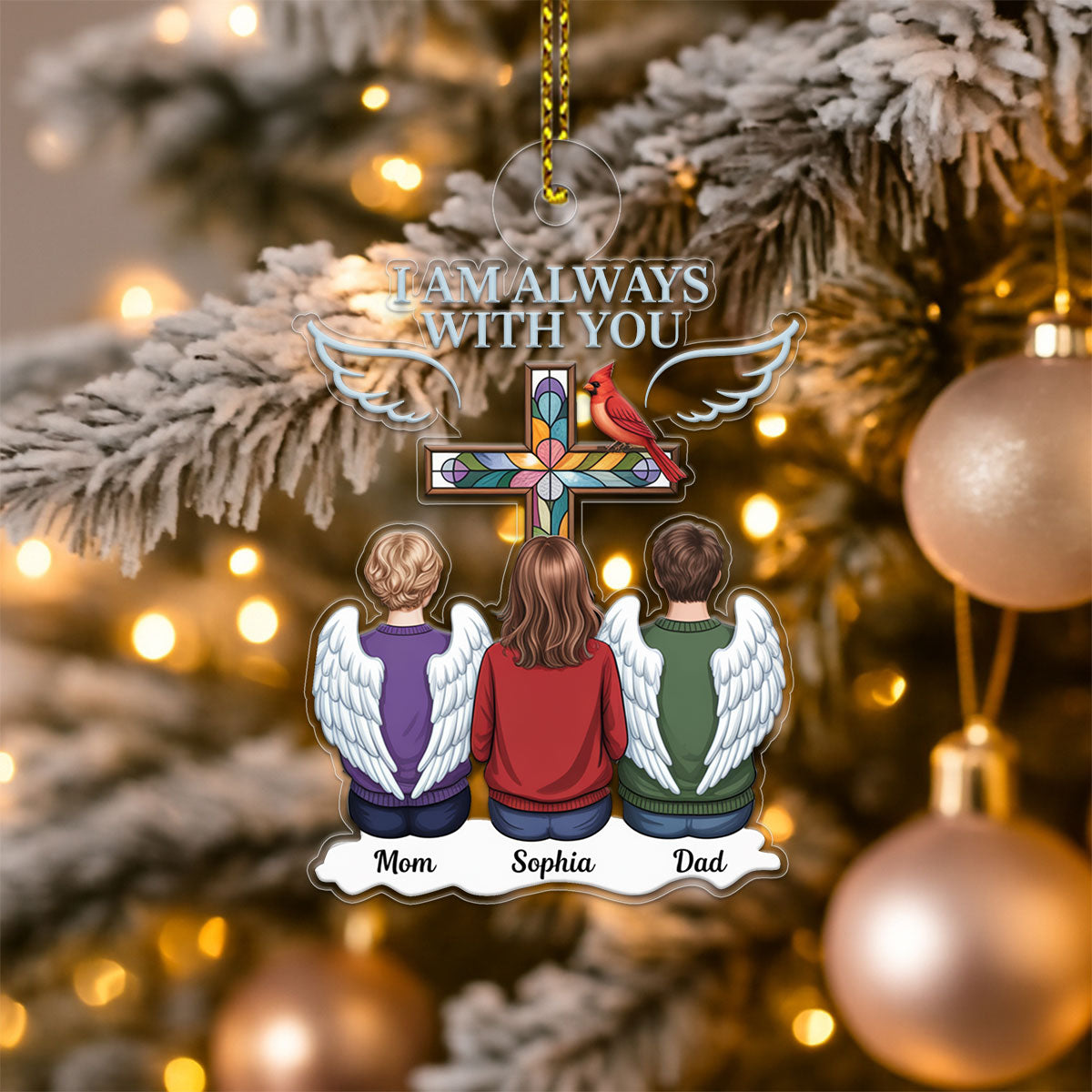 Family Memorial Cross Cardinal Acrylic Ornament Christmas Gift