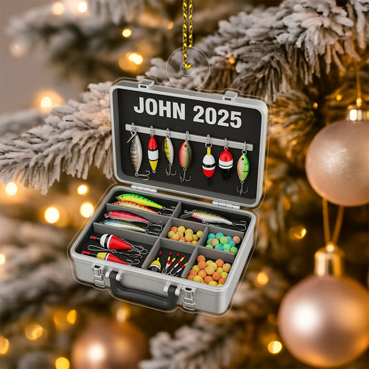Custom Name Fishing Tackle Box Acrylic Ornament Christmas Gift